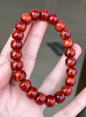 瓦西料火焰老型手串 满色满肉玫红柿子红火焰 肉质饱满