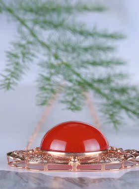 南红玛瑙【清雅·玉坠】名家作品18k金柿子红樱桃红九口料满肉