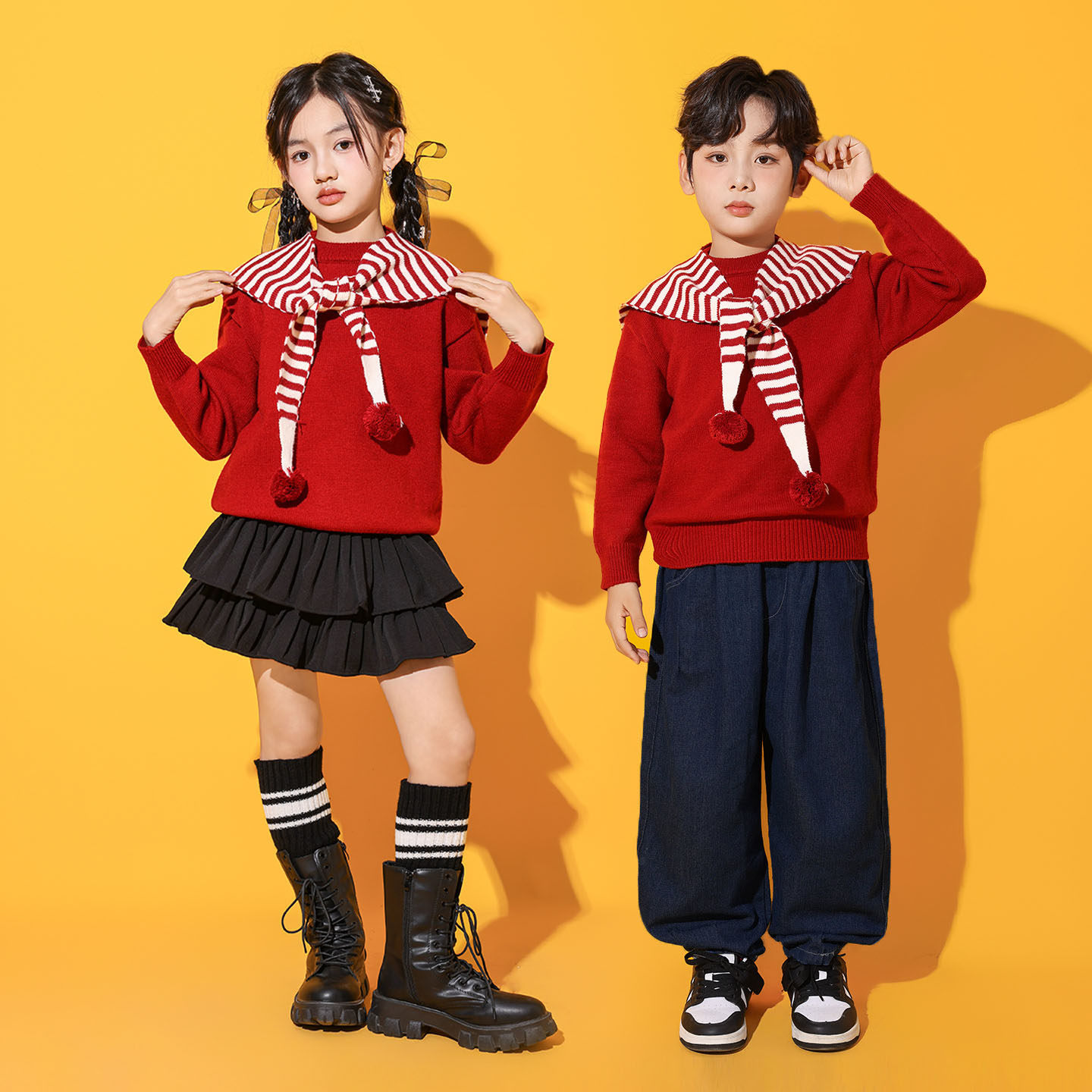 新年春晚儿童合唱演出服幼儿园喜庆小学生元旦表演服红色毛衣套装,淘宝优惠券,粉丝福利购,淘宝优惠卷