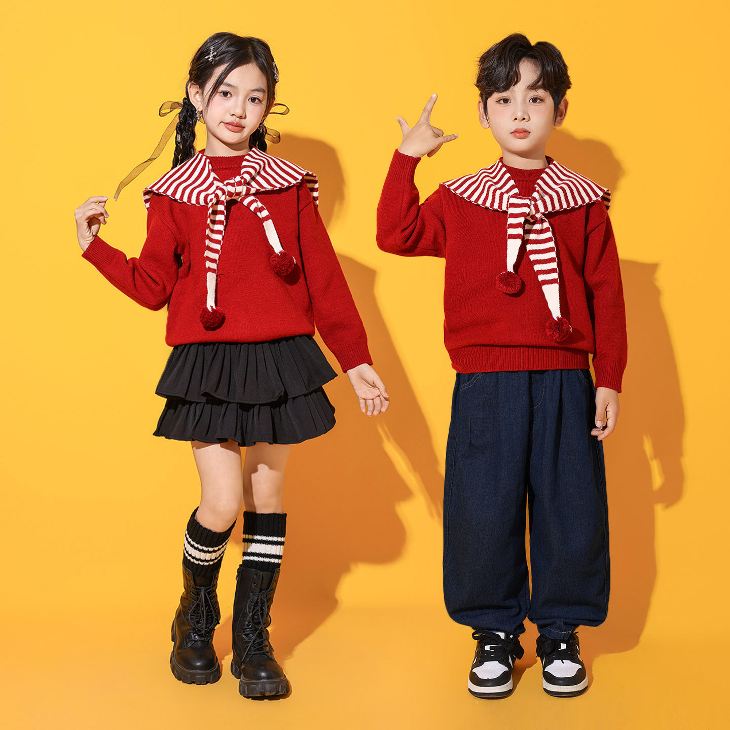 新年春晚儿童合唱演出服幼儿园喜庆小学生元旦表演服红色毛衣套装,淘宝优惠券,粉丝福利购,淘宝优惠卷