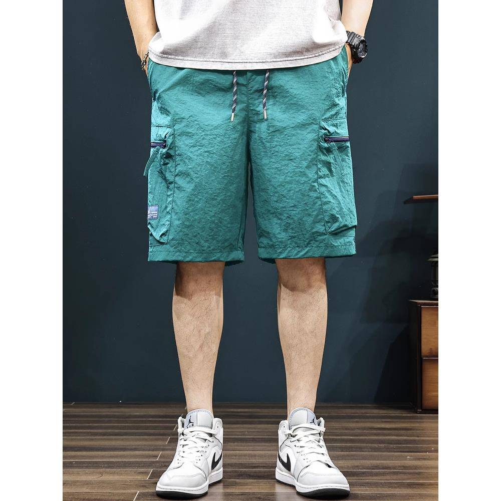 潮牌夏季薄款冰丝速干工装短裤男五分休闲裤大码拉炼口袋5分裤子 - 图3