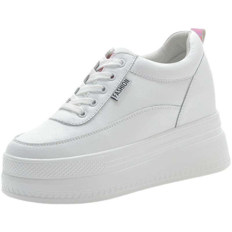 香港内增高女鞋9cm增高真皮单鞋2024年秋季松糕鞋潮牌厚底小白鞋 - 图3