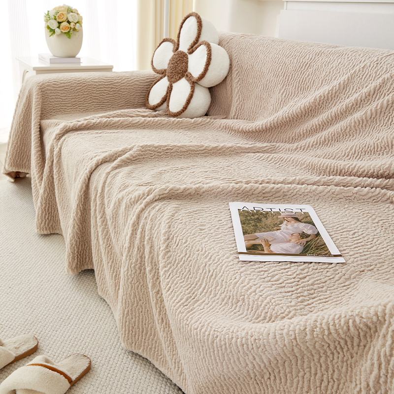 沙发盖布防猫抓沙发巾冬季毛绒沙发套罩全包万能防滑沙发毯子全盖-图1