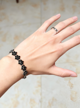 欧美嘻哈风高级黑色锆石雪花手链