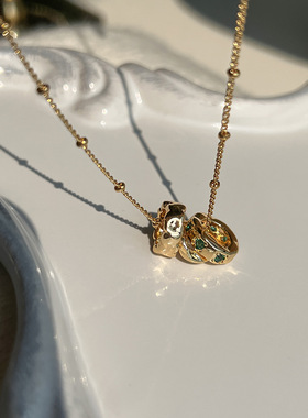 轻奢复古祖母绿锆石锁骨链 INS简约CHIC银镀金吊坠项链女夏项饰女