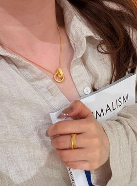 轻奢法式复古高级感拉丝环环相扣项链小众时尚设计精致百搭锁骨链