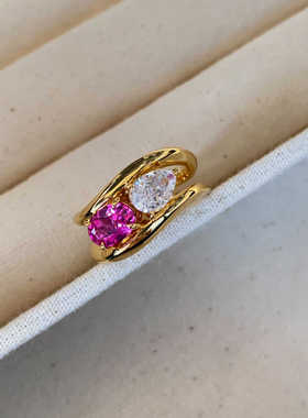 双色彩钻开口戒指高品质