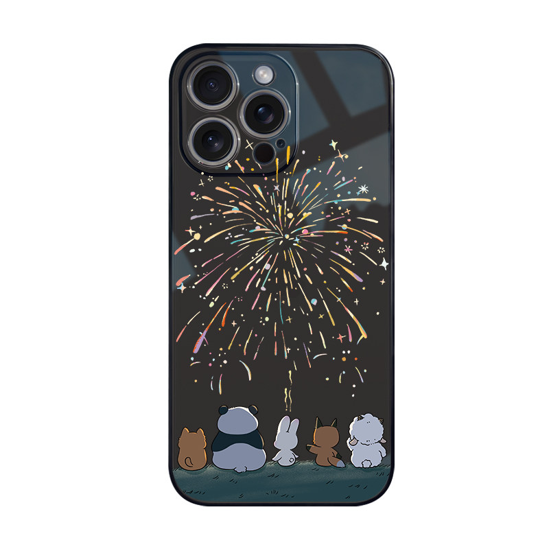 适用iPhone16手机壳苹果15pro透明14promax镜头全包13可爱熊猫xr创意看烟花苹果12pro硅胶软壳11防摔xsmax壳