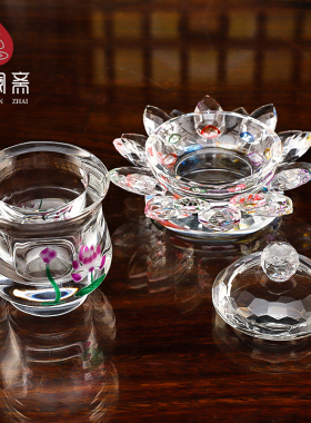 热销水晶莲花供佛圣水杯室内家用供奉摆件供佛杯专用佛具用品佛堂