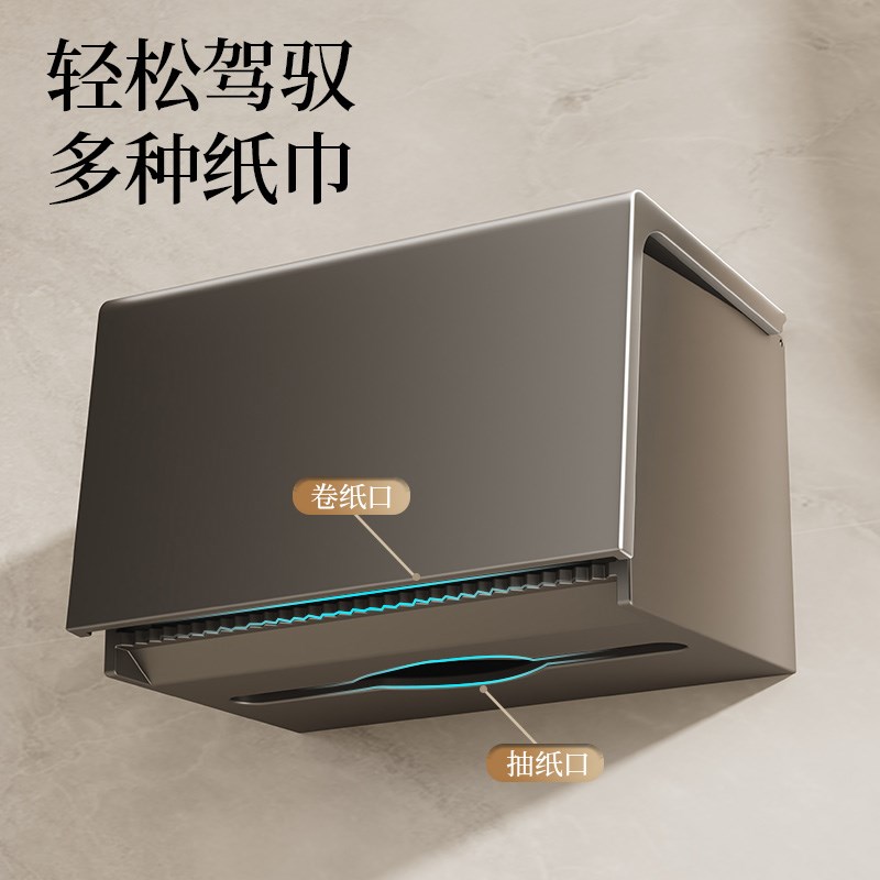 热销卫生间纸巾盒免打孔厕所卷纸架轻奢防水壁挂抽纸盒卫生纸收纳 - 图1