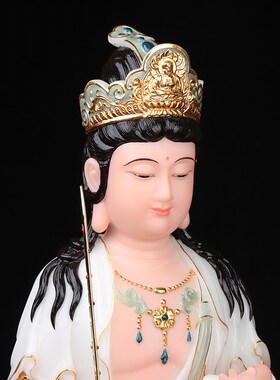 热销了凡居文殊普贤菩萨佛像汉白玉彩绘带骑华严三圣家用供奉摆件