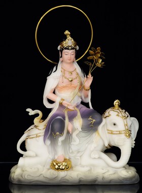 热销汉白玉文殊普贤菩萨佛像华严三圣居家手工艺品新中式客厅精致