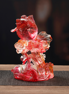 琉璃摆件 锦鲤戏水客厅办公室书房前台玄关桌面 送礼品装饰工艺品