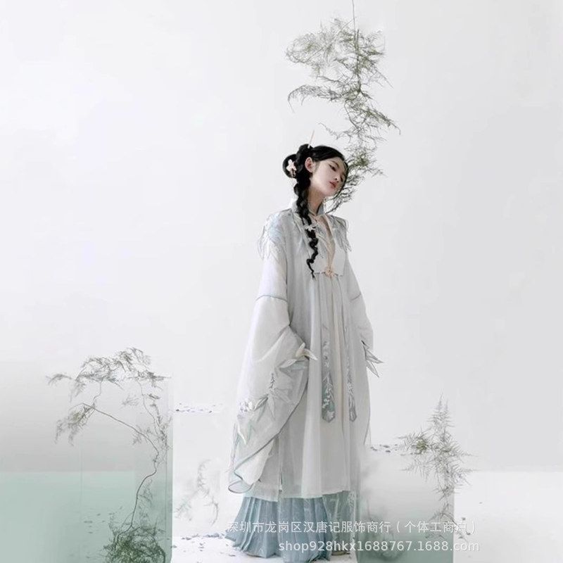 【潇湘玉人】汉服女明制立领长衫春夏新款重工刺绣套装 - 图2