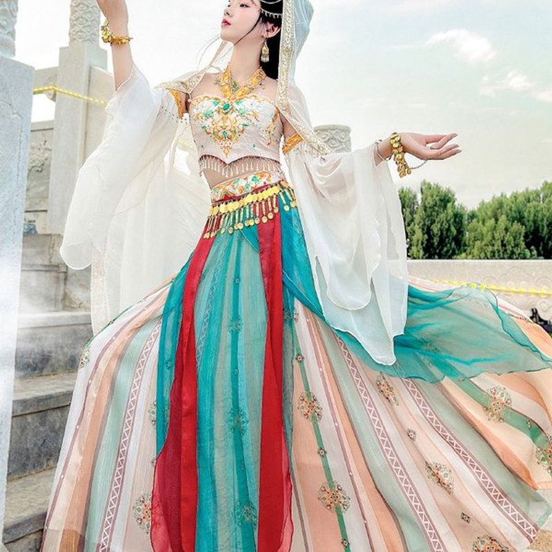 新款原创敦煌异域风汉服天竺少女西域女神汉元素改良古装全套夏季 - 图0