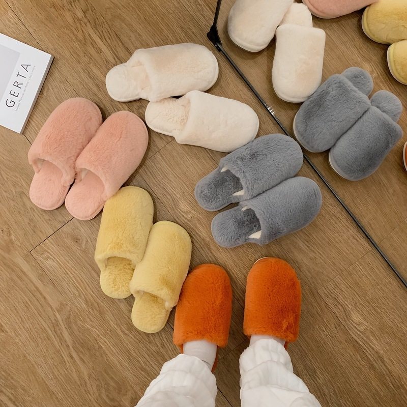 毛毛拖鞋女韩版时尚秋冬居家新款纯色简约平底保暖防滑毛绒棉拖鞋,淘宝优惠券,粉丝福利购,淘宝优惠卷