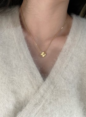 钛钢项链 钛钢项链 8510双面小草项链幸运草轻奢时尚不掉色ins