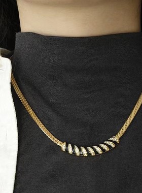 铜项链 重工高级感轻奢滴油蛇骨项链套装复古几何形耳饰品