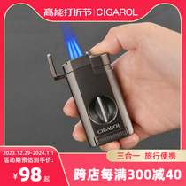 Three-in-one Cigar Cut Lighter Cigar Tomultifunction Integrated Cigar Scissors V-mouth Portable Special