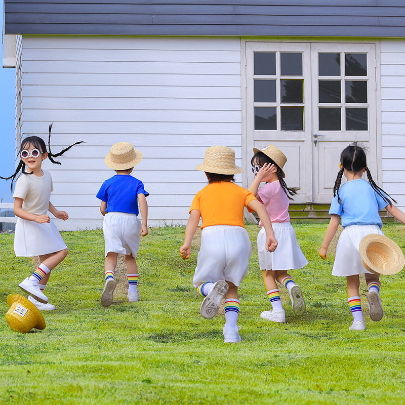 儿童彩色啦啦队演出服夏季幼儿园六一表演服男女童糖果色短袖T恤,淘宝优惠券,粉丝福利购,淘宝优惠卷