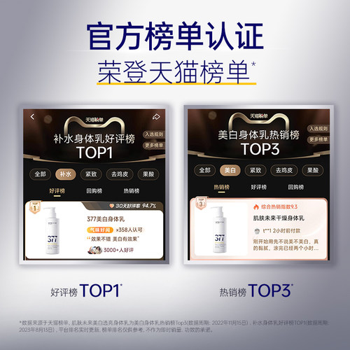 【重磅升级】肌肤未来377美白身体乳滋润补水保湿含护肤甘油润肤 - 图3