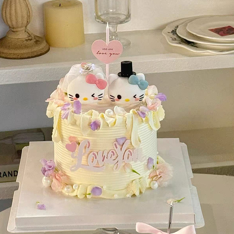 214情人节头纱西服帽情侣KT猫蛋糕装饰摆件loveyou亚克力烘焙装扮,淘宝优惠券,粉丝福利购,淘宝优惠卷
