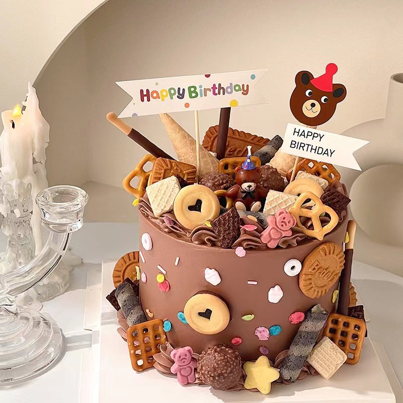 网红ins风小熊蜡烛蛋糕装饰品摆件儿童宝宝生日快乐横幅饼干装扮,淘宝优惠券,粉丝福利购,淘宝优惠卷