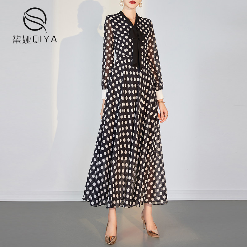 清仓福利雪纺连衣裙女中长款秋季2收腰显瘦波点印花裙子,淘宝优惠券,粉丝福利购,淘宝优惠卷