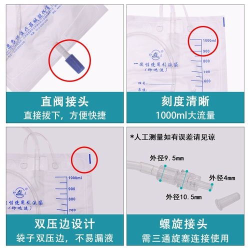 Jiangsu Conno Conno Divine Driven Bag Спиральный интерфейс развязка желчи против повторного обратного потокового направления мочи 1000 мл