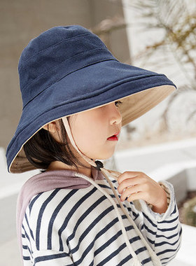 儿童双面渔夫帽子宝宝夏天透气女男童防晒帽亲子遮阳太阳帽大帽檐