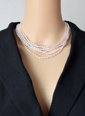 欧美米粒珍珠项链多层叠戴气质优雅毛衣链法式女锁骨链高级感颈链