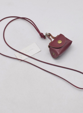 复古迷你皮质零钱包挂脖项链女耳机套收纳包包皮绳长款毛衣链配饰
