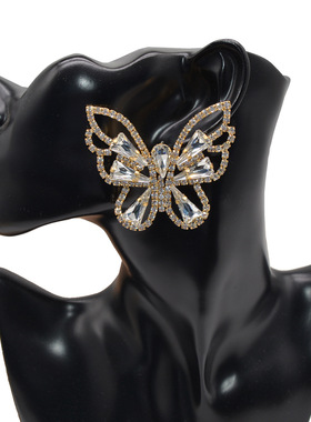 欧美夸张水晶镶钻镂空蝴蝶项链choker锁骨链精致耳钉耳环气质耳饰