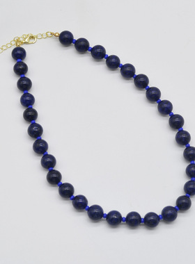 博主fever同款深蓝色圆珠项链复古串珠锁骨链夸张高级感个性颈链