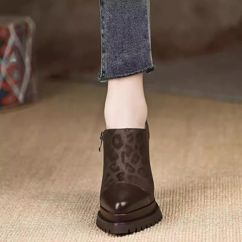 10cm豹纹尖头深口单鞋女2026年新款时尚百搭厚底侧拉链粗跟高跟鞋,淘宝优惠券,粉丝福利购,淘宝优惠卷