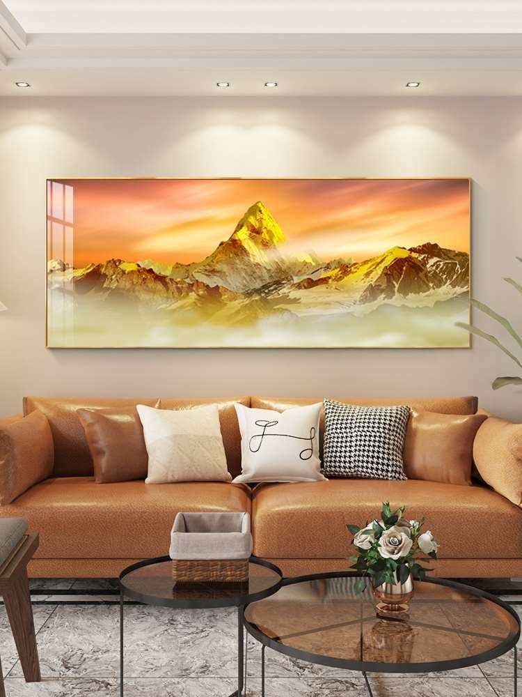 日照金山挂画客厅装饰画沙发背景墙现代轻奢大气壁画山水画靠山图_虎窝淘