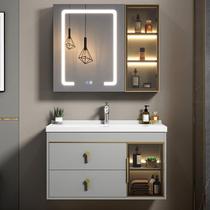 New 2023 High-end Integrated Rock Board Bath Room Cabinet Combo Modern Minima Smart Mate Washbasin Cabinet Combined Hygiene