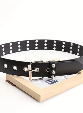 men fashion punk gothic rivets belts black white soft leathe