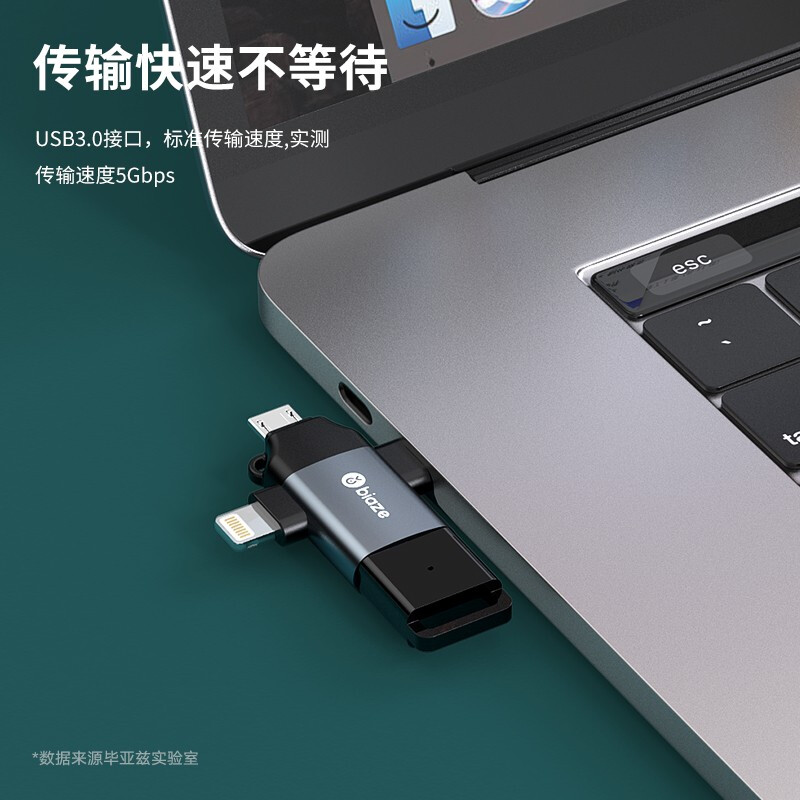 毕亚兹otg转接头线手机u盘三合一接头口typec转usb3.0数据线适用于华为小米手机苹果平板电脑优盘车载转换器 - 图1