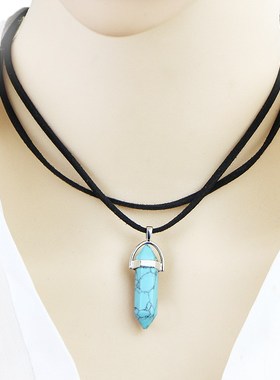 速卖通欧美复古皮绳水晶吊坠