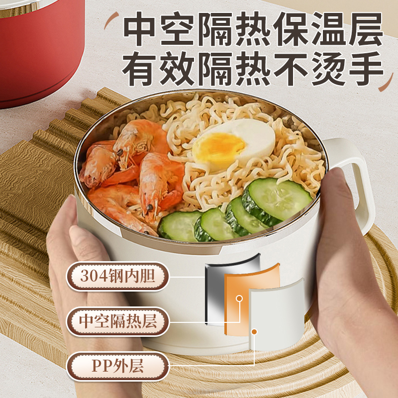 泡面碗宿舍用学生高颜值新款不锈钢带盖大容量碗沥水带手柄饭盒