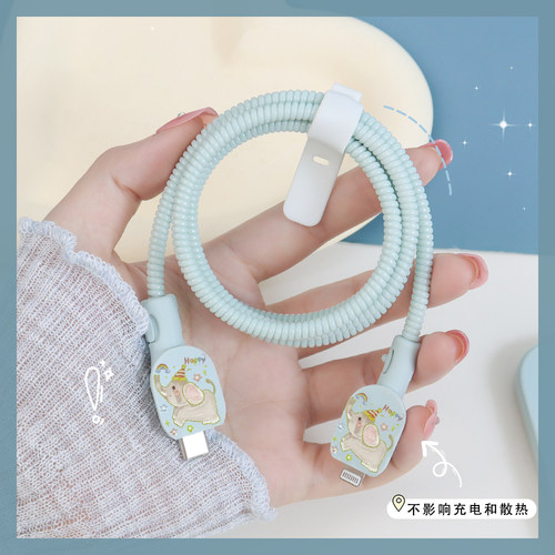 适用苹果17promax充电器保护套20w快充头套苹果16/15 ipad防折断数据线缠绕绳iphone14pro苹果13硅胶印花新款 - 图1