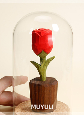 木雕小王子的玫瑰花情侣摆件装饰品餐边柜治愈系生日礼物小物件