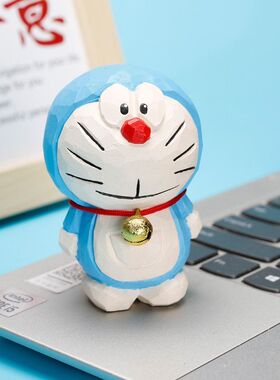 手工木雕哆啦A梦桌面摆件叮当猫蓝胖子创意生日礼物送女生38节