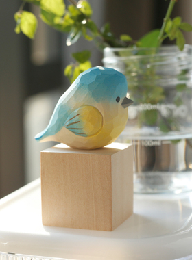 手工木雕丨蓝山雀实木质小鸟桌面摆件车内装饰开学教师节生日礼物