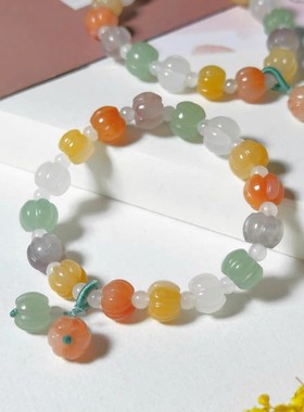 2025天然金丝玉南瓜珠手链 小众轻奢彩色玉石水晶多宝女款玛瑙手