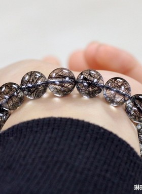 2025天然巴西黑发晶手链黑水晶黑发晶手串男女款发丝细密晶体透黑