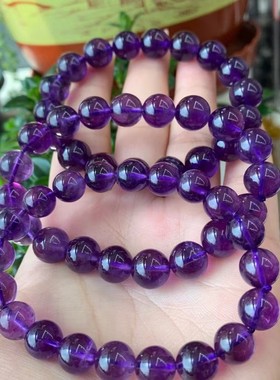 2025天然乌拉圭深紫水晶手链帝王深紫色水晶手串单圈圆珠女