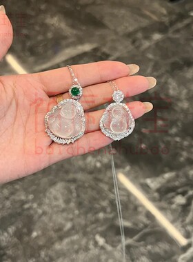 2025新中式项链镶嵌冰种白玉髓佛公吊坠媲美翡翠玛瑙玉石弥勒佛挂