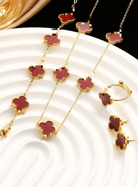 2025欧美跨境五叶花系列不锈钢手链女小众高级轻奢手链简约手链厂